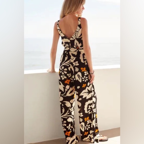 NEXT DIRECT V-NECK BELTED SUMMER WIDE LEG JUMPSUIT - BNWT - SIZE US16 - Picture 6 of 6